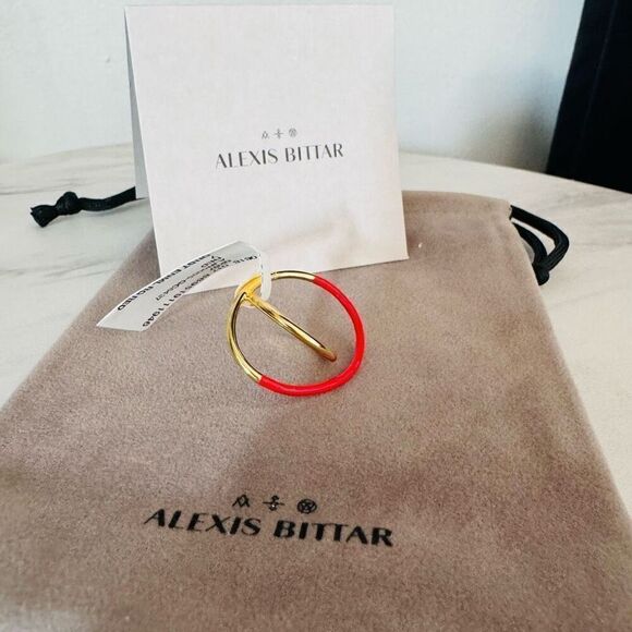 Alexis Bittar Retro Memphis 14K Yellow Goldplated Orbit Ring, Red/Gold, Size 9 N - Picture 6 of 8